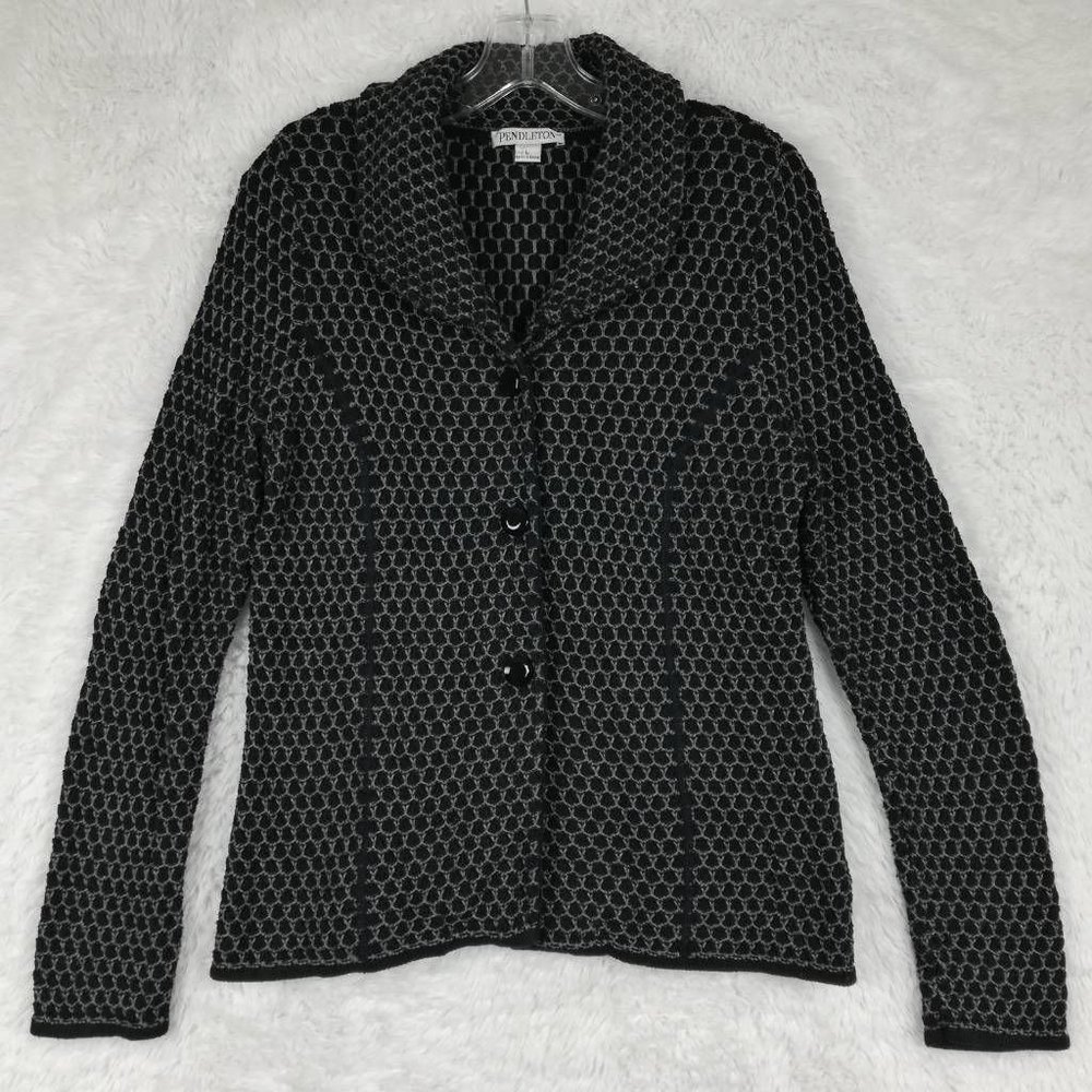 Pendleton Womens Jacket Knit Black Geometric Butt… - image 1